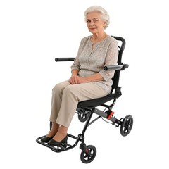 Black Portable Travel Transport Wheelchair with Handbrake 220lbs Load Capacity