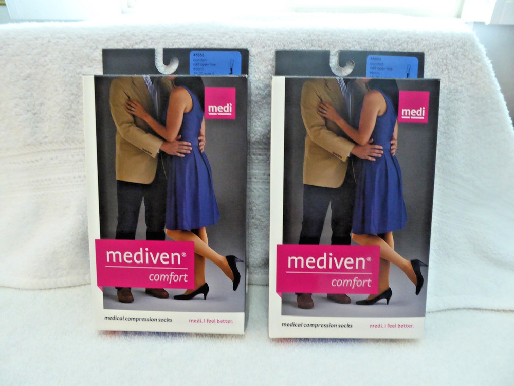 Medi Mediven Comfort 15-20 Sz II Compression Socks Calf Open Toe #45552 Lot of 2