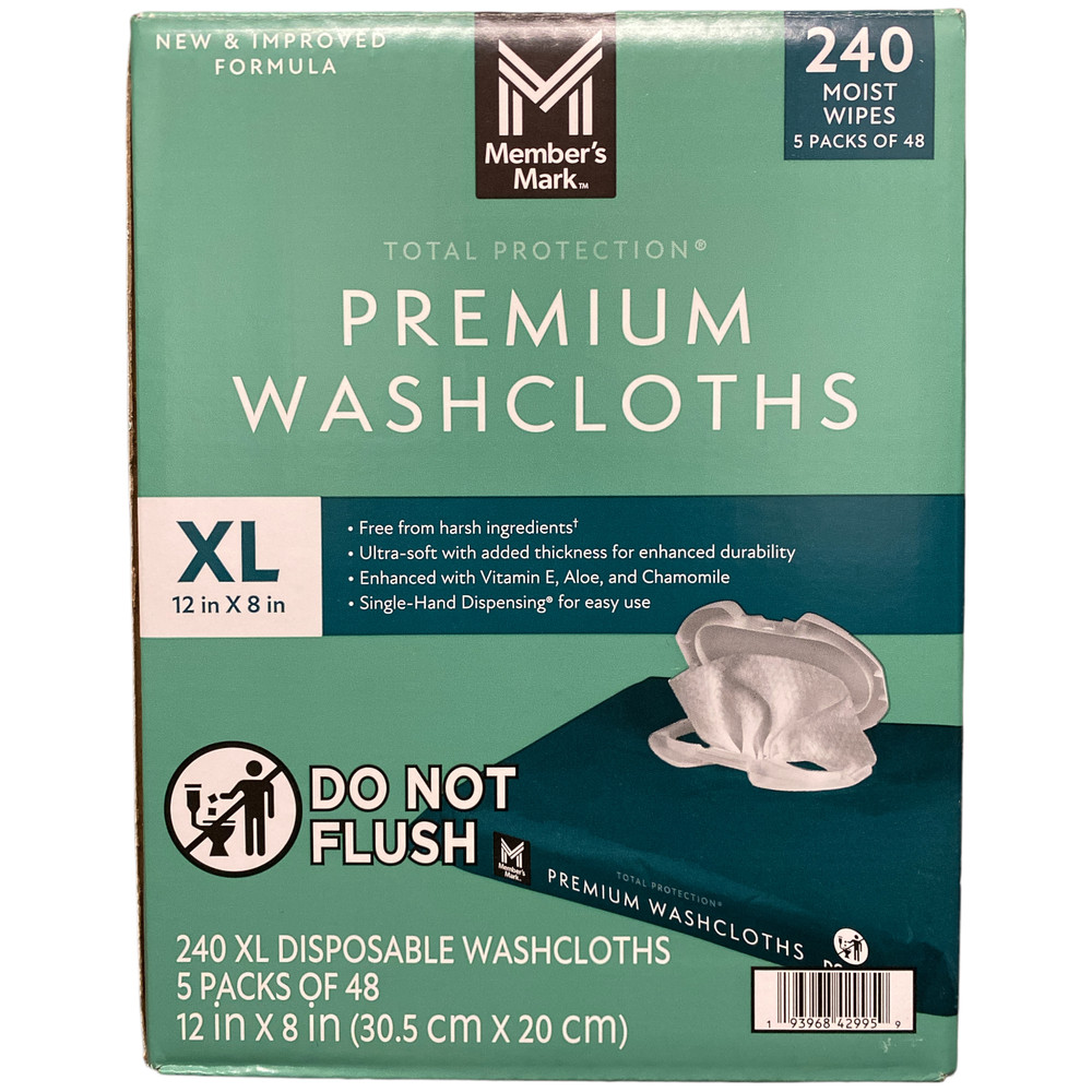 Member’s Mark Total Protection Premium Disposable Washcloths, 12″x8″, 240ct