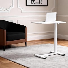 Pneumatic Overbed Table Adjustable C-Shaped Hidden Wheels White 15.8×31.5