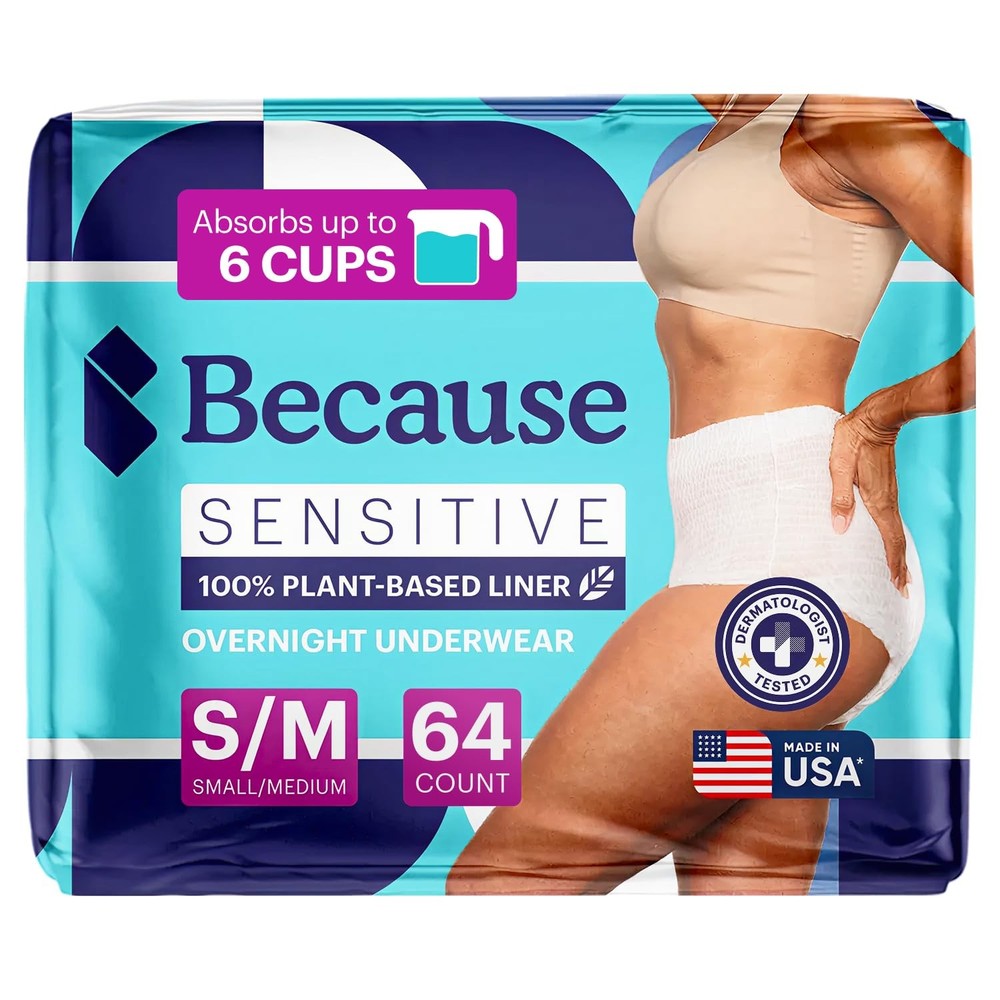Because Adult Incontinence Underwear for Sensitive Skin Women Premium Overn…