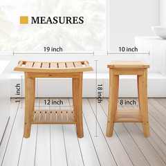 Deluxe Bamboo Shower Bench with Storage Shelf for Indoor/Outdoor Use