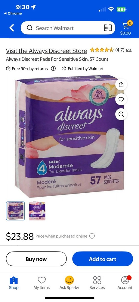 Always Discreet for Sensitive Skin Size 4 Moderate Pads, 57 Count Pads