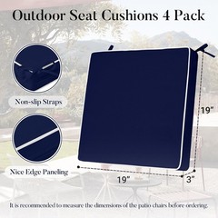 Basic Beyond Outdoor Chair Cushions for Patio Furniture, 19x19x3, Navy/White