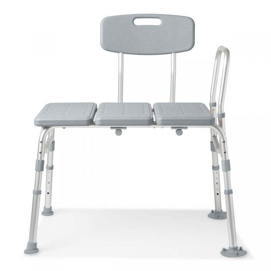 Medline Transfer Bench with Back, 400 lb. Capacity, Adjustable Height, 1 Count