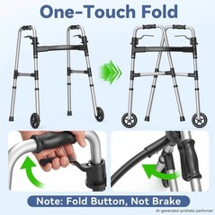 Loyoda Folding Walker with 2 Skis and 5″ Wheels, Lightweight Walkers for Seniors