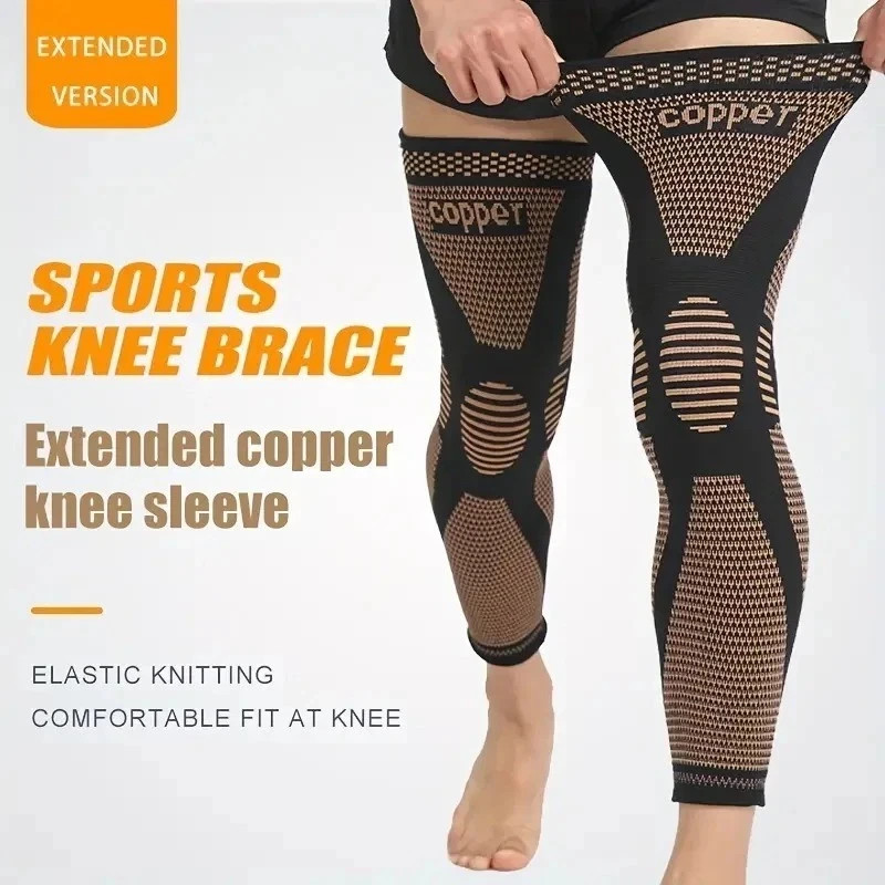1pc Copper Compression Knee Sleeve Support Brace Stretchable Full Leg Knit Breat