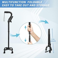 Adjustable 4-Pronged Walking Cane for Seniors – Stability & Comfort (32-37.5 in)