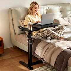 Overbed Bedside Table with Wheels,Tiltable Hospital Bed Table, Pneumatic Adju…