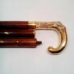 Brass Antique Designer Golden Head Handle Wood Vintage Walking Cane Style Stick