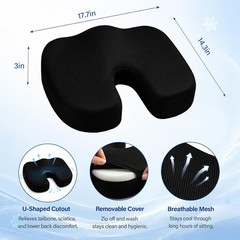 Memory Foam Seat Cushion with Removable Cover – Perfect for Long Hours
