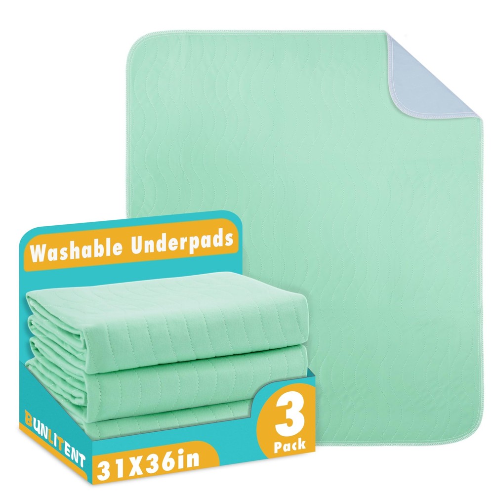 3 PCS Washable Underpads 31×36 Inch Green Heavy Absorbency Incontinence Pad