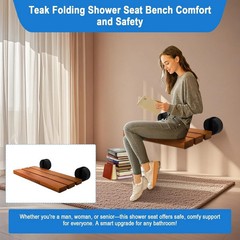 20″ Teak Fold Down Shower Seat Wall Mounted Bench 400lb Rust Resistant