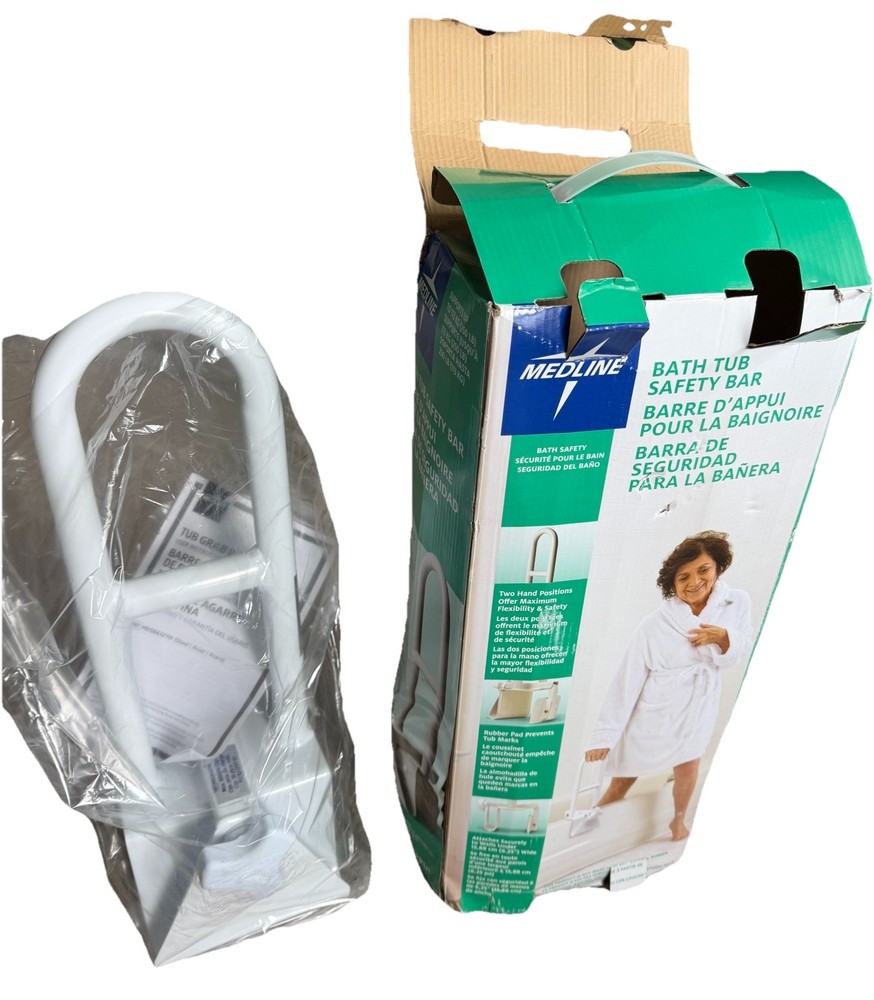 New Medline Bath Tub Safety Bar Handle Attaches Securely Easy Install Clamp On