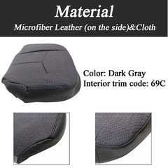 #69C Dark Cloth Driver Side Bottom Replacement Seat Covers Compatible Gray