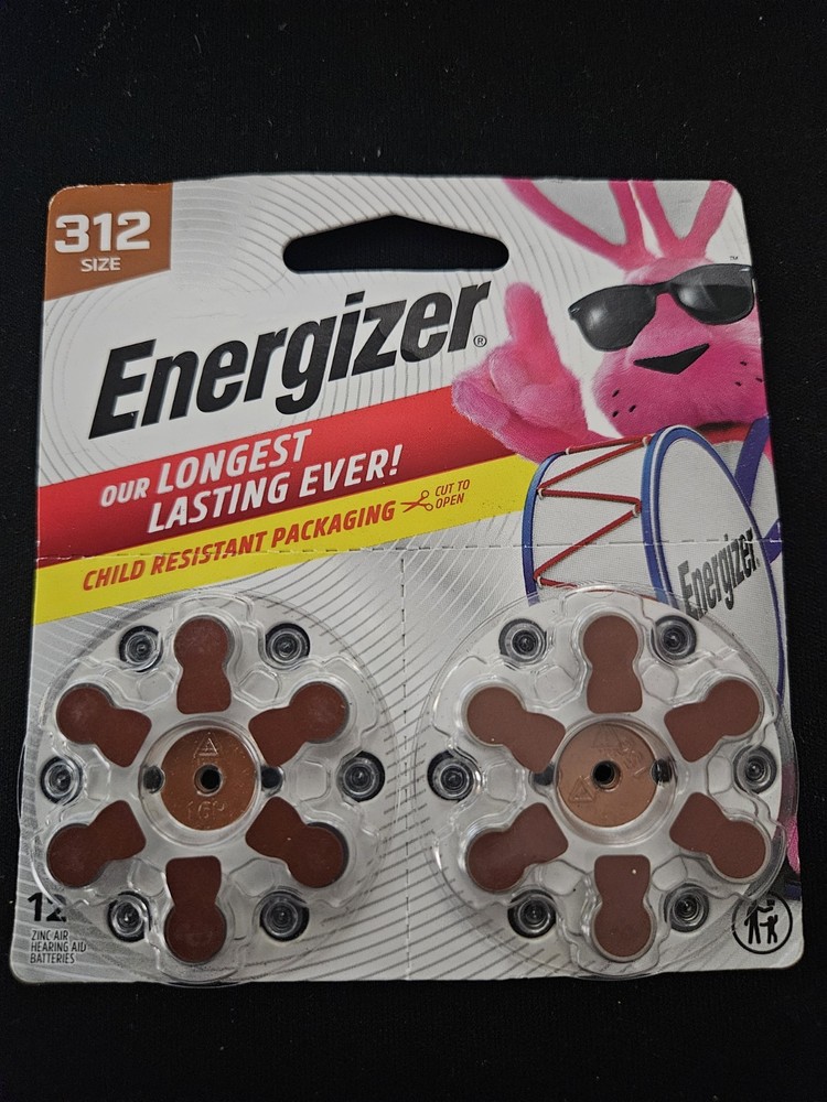 New Sealed Energizer Hearing Aid Battery Size 312 12pk – Brown, expires 03.2028