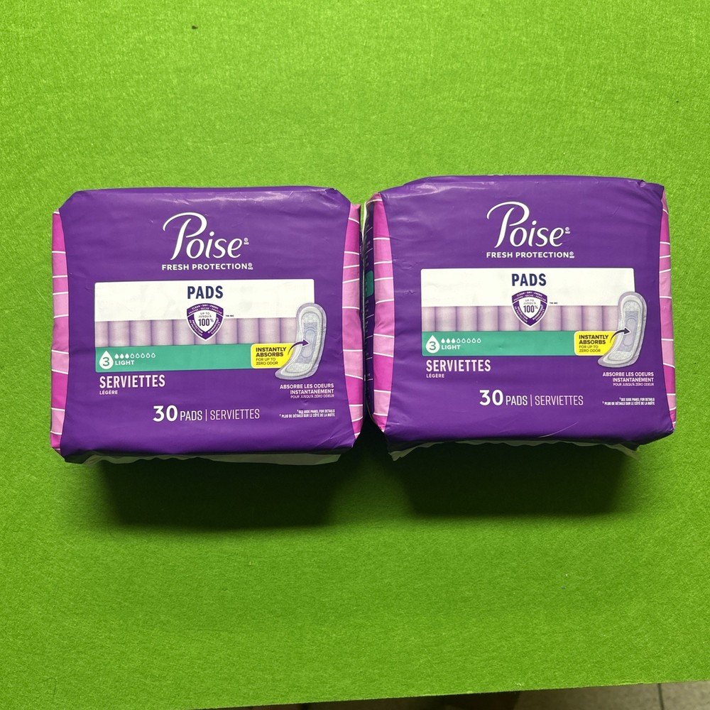 Poise 3 Drop Light Protection Pads 30 Count X 2 Women Bladder Incontinence ￼