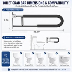 23.6″ Toilet Safety Grab Bar Rail for Seniors Elderly Handicap Support