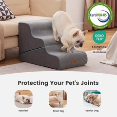 Gardner Pet Dog Stairs For Small Dogs 16.5 H 2 In 1 Transformable 3-Step Pet
