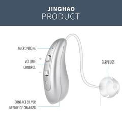 JH-D26 Rechargeable BTE Sound Amplifier w/ Charging Case, 4 Modes, Silver Pair