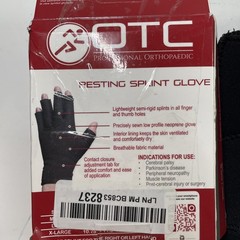 OTC Resting Splint Glove, 5 Finger Semi-Rigid Splints Open Tips Black Right Hand
