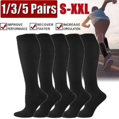 1/3/5 Pairs Compression Socks Stockings Mens and Womens Knee High Medical Relief