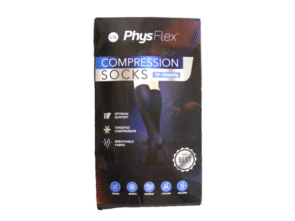 PhysFlex Men or Women Knee-H Compression Socks Black Size L/XL