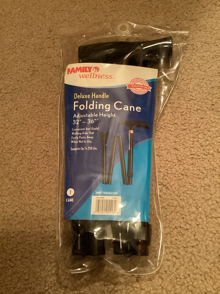 Deluxe Handle Folding Adjustable Ht. 32”-36” Walking Cane 250lb Family Wellness