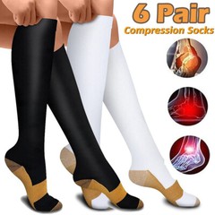 6Pair Copper Compression Socks for Women Men Hi-Support Stockings S/M, L/XL, 2XL