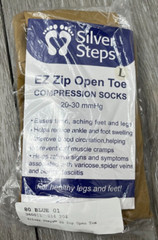 Silver Steps EZ Zip Open Toe Compression Socks 20-30mmHg, Beige Size L