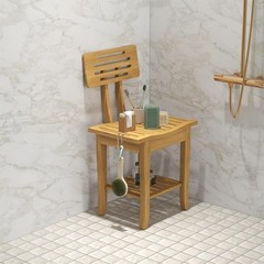 Bathroom Bamboo Shower Bench – Spa Bath Shower Stool with Storage Shelf