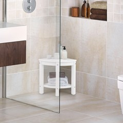 2-Tier Waterproof Shower Stool Corner Shower for Indoor Outdoor Use White