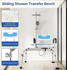 Sliding Tub Transfer Bench Shower Chair w/ 360 Degree Swivel Seat 400 Lbs