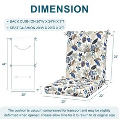 DYTXIII Outdoor High Back Chair Cushions Set of 2, 44″x20″x2.5″, Leaves Beige