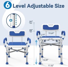 Heavy Duty Shower Chair 500lbs with Arms, Back & Adjustable Height