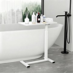 Pneumatic Overbed Table Adjustable C-Shaped Hidden Wheels White 15.8×31.5