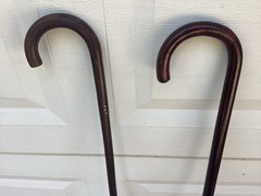 Vintage Wooden Walking Canes Curved Handle Lot Of 2