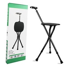 Hold 440 lbs Cane with Seat Combo Aluminum Alloy Portable LED Folding LED Black