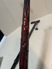 Dragon Walking Cane with Carved Animal Head Handle, Decorative Shaft, Black/Red