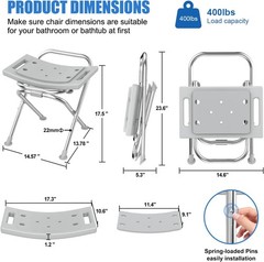 Folding Shower Chair Seat, 17.5″ Stainless Steel Small Shower Chair 400Lbs.