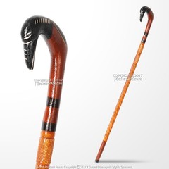36′ Handcrafted Eucalyptus Wood Walking Stick Cane Etched Bird Shape Handle