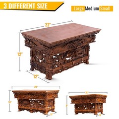 Dharmaobjects Solid Indian Elm Wood Hand Carved Shrine Altar Meditation Table