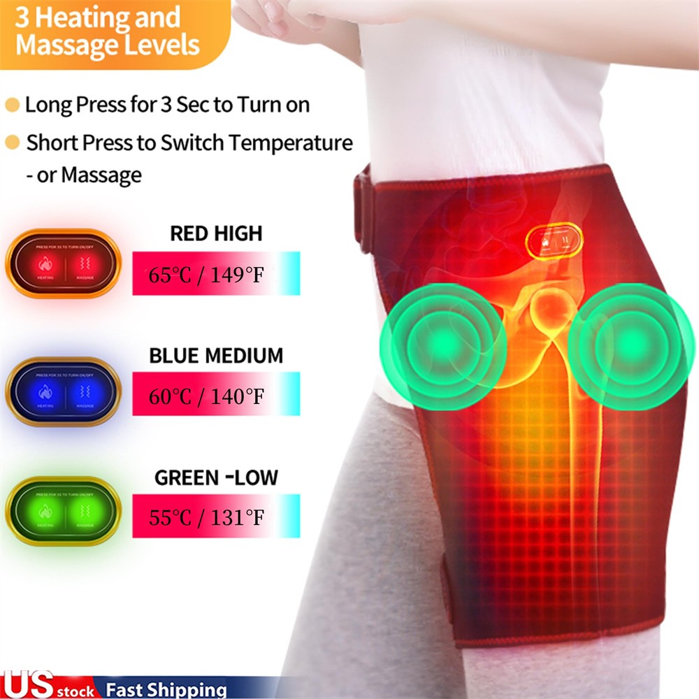 Electric Massager 3 Modes Heated Hip Brace Vibration Thigh Brace Support Adult