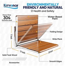 20” Folding Teak Shower Seat Wall Mounted – Fold Down Bench, 400 lbs Capacity