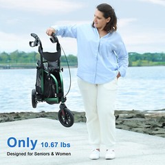 3-Wheel Rolling Walker 260lbs Folding Rollator Walker with 8in Wheels Seat Green