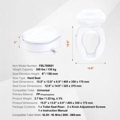 Uimoso 6″ Elevated Toilet Seat, 300 lbs Capacity, Universal Fit for Seniors