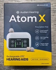 AUDIEN HEARING ATOM X RECHARGEABLE OTC HEARING AIDS, BLUETOOTH. BRAND NEW