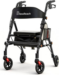 Lightweight Foldable Rollator Walkers with Seat for Seniors, 300 Lb Capacity, 5-