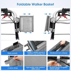 Upgraded Grey Walker Basket with Cup Holder – Foldable Large Capacity Design