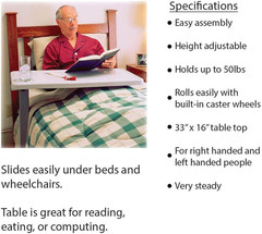 Overbed Table and Hospital Bed Table – Table with Wheels – over the Bed Table